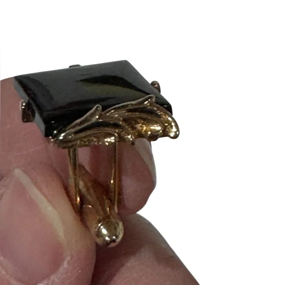 Vintage 50s/60s Black Onyx Tie Bar and Cufflinks
